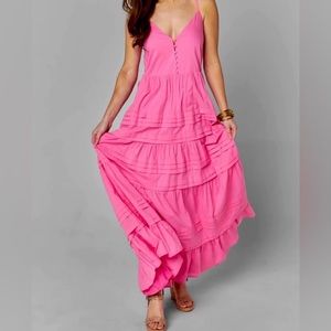 NWT Buddy Love Hot Pink Jaxon Tiered Maxi Dress